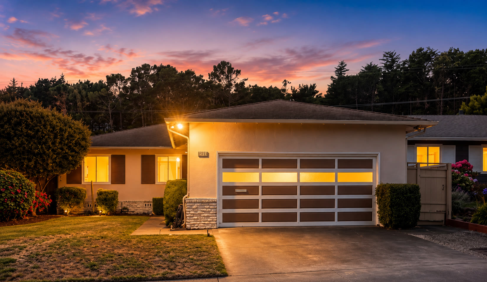 Front exterior of 2991 Madina Dr, San Bruno at twilight